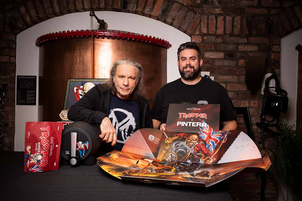pinter co-founder alex dixon and iron maiden lead singer bruce dickinson trooper ale collab