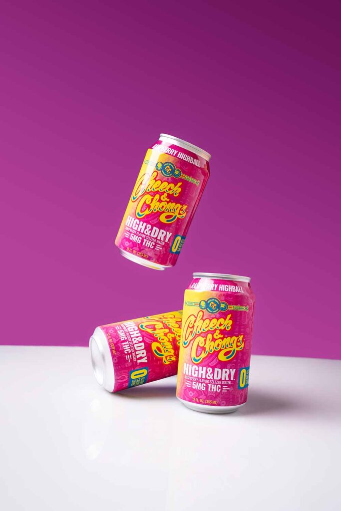 cheech & chong's cannabis high and dry thc-infused seltzers raspberry highball