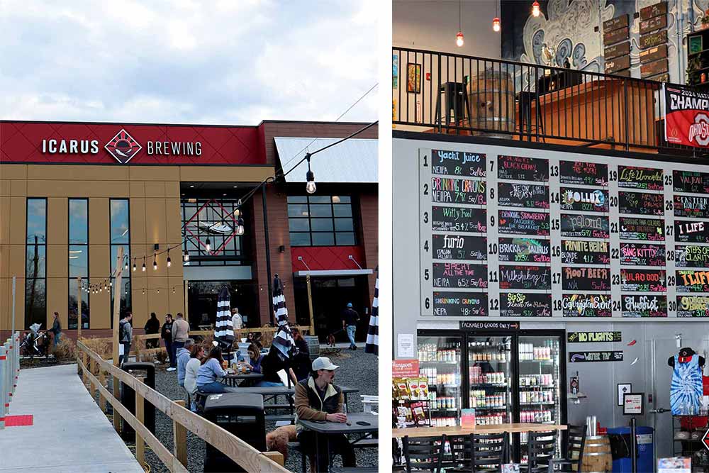 icarus brewing taproom outside and inside brick 