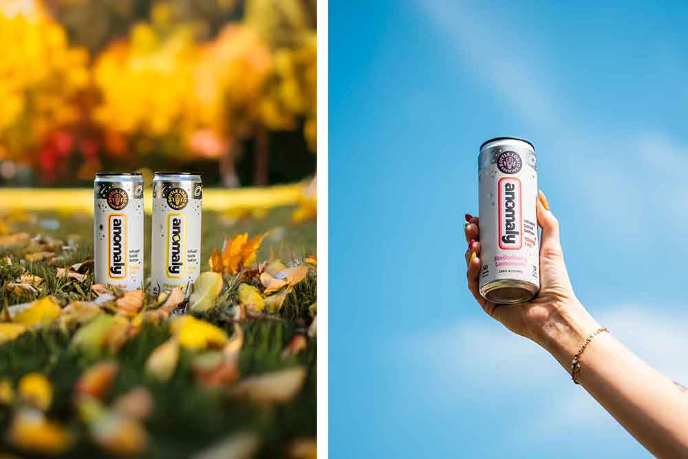 anomaly thc seltzer collage tropical orbit, pineapple paradox, and stellarberry lemonade