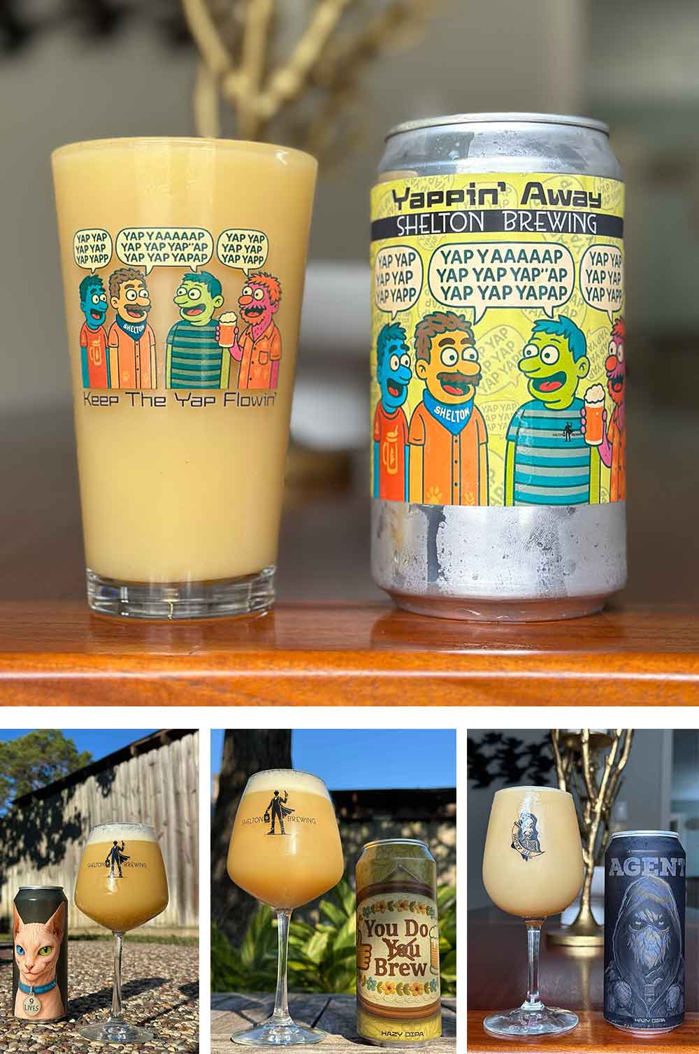 shelton brewing yappin away, lunchbox, agent, and 9 lives.