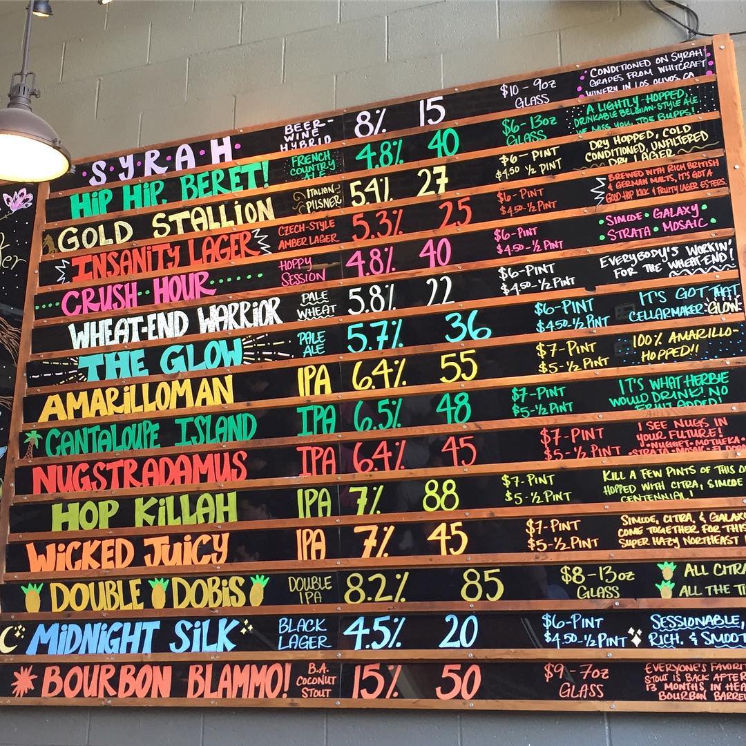 The tap list at Cellarmaker, one of the best breweries in San Francisco