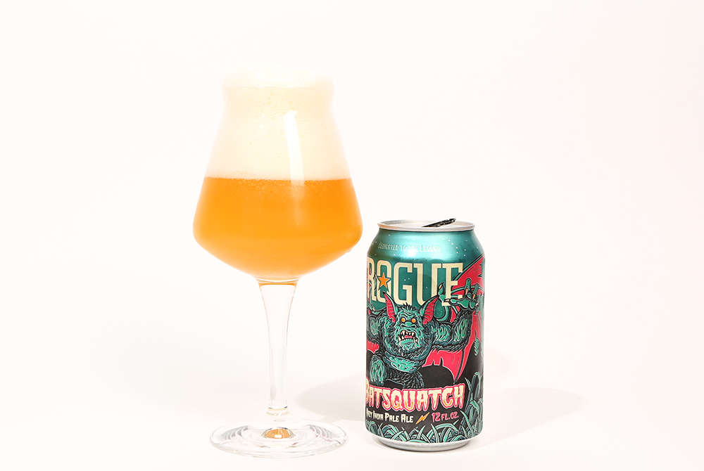 Rogue Ales Basquatch Hazy IPA can and glass