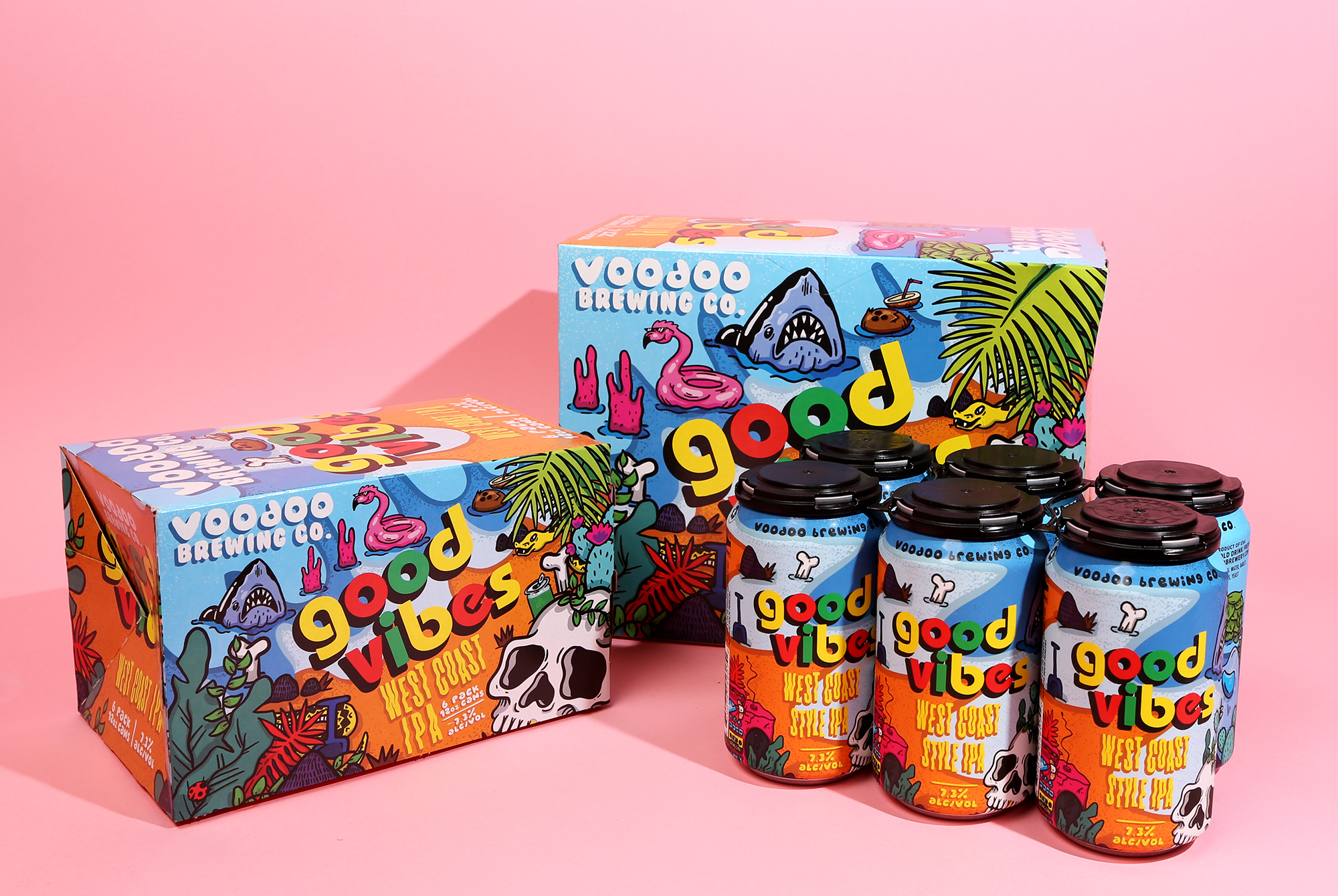voodoo brewery good vibes cans and box