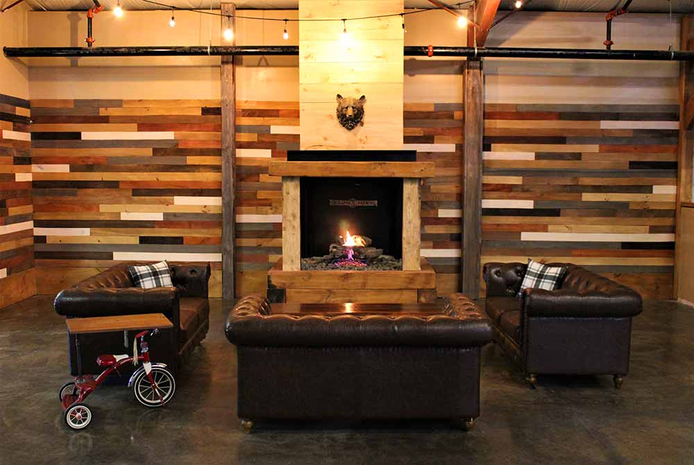 tin barn brewing fireplace