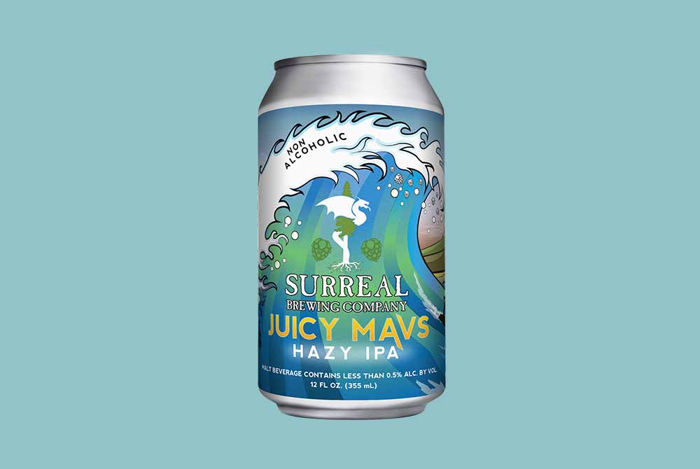 surreal brewing company juicy mavs hazy ipa non-alcoholic beer