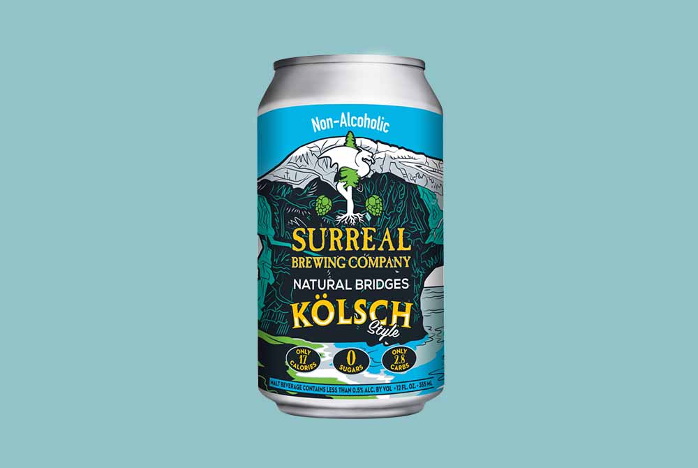 surreal brewing company natural bridges kolsch non-alcoholic beer