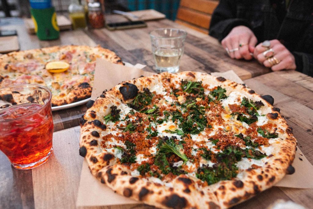 cart driver pairing pizza and beer