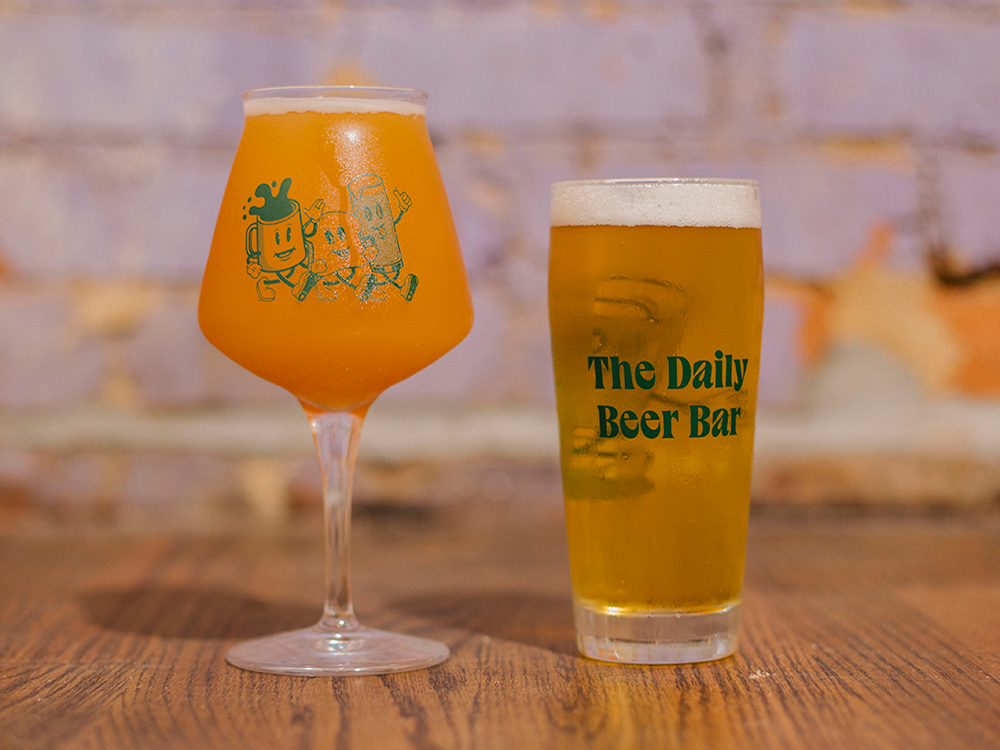 the daily beer bar teku glass and pint glass 