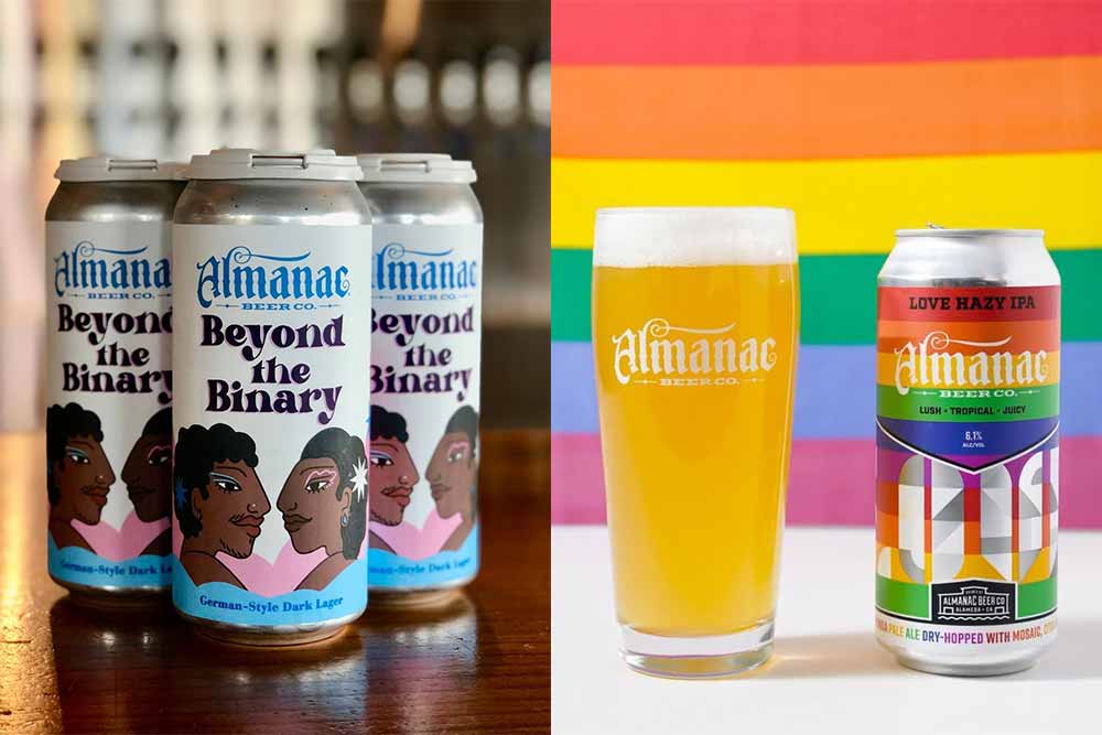 almanac beer co beyond the binary dark lager and love hazy ipa: pride edition