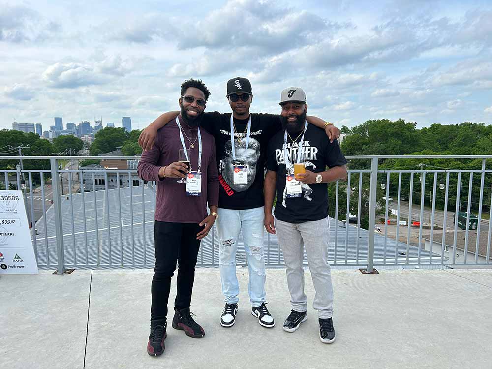 funkytown brewery co-founders zachary day, richard bloomfield, and gregory williams at michael james jackson foundation x probrewer check presentation