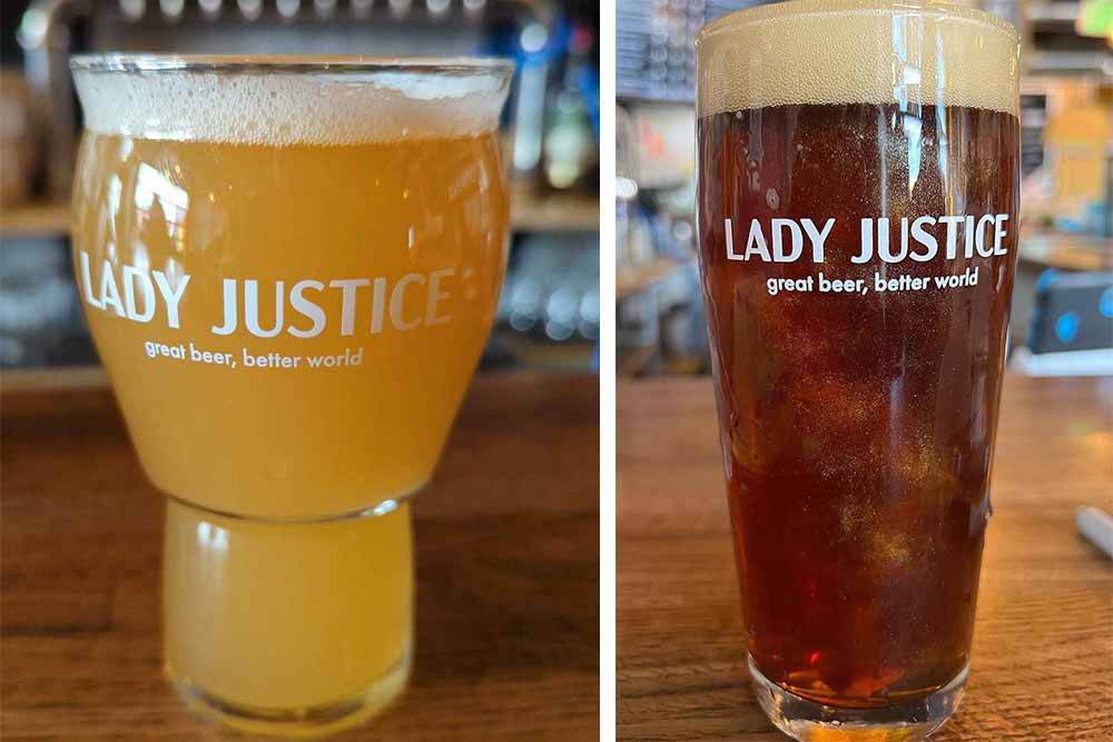 lady justice brewing sunday best cashmere hazy pale ale and chosen family esb