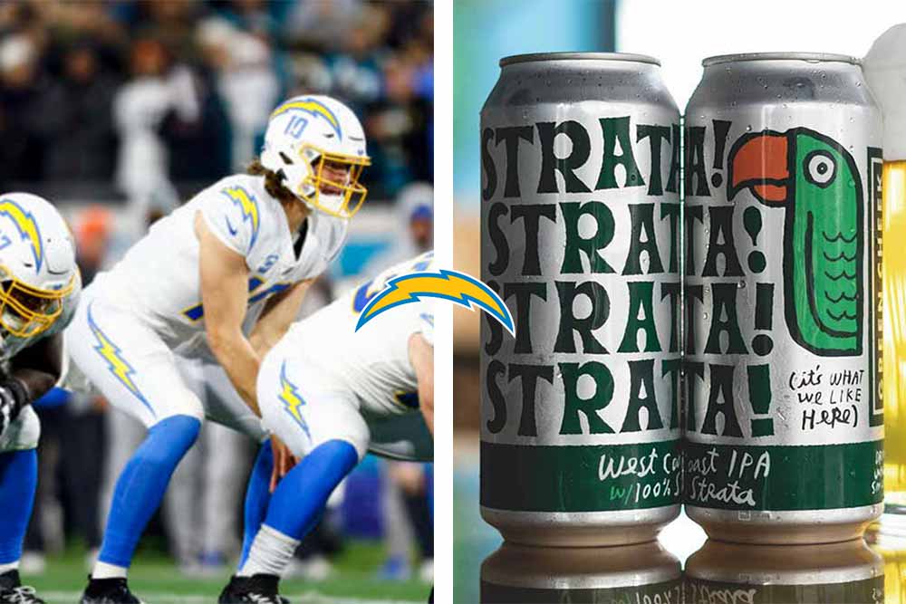 los angeles chargers x green cheek beer co strata it's what we like here west coast ipa