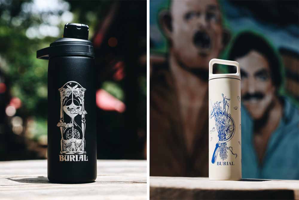 burial beer anno x camelbak water bottle and contrition miir water bottle